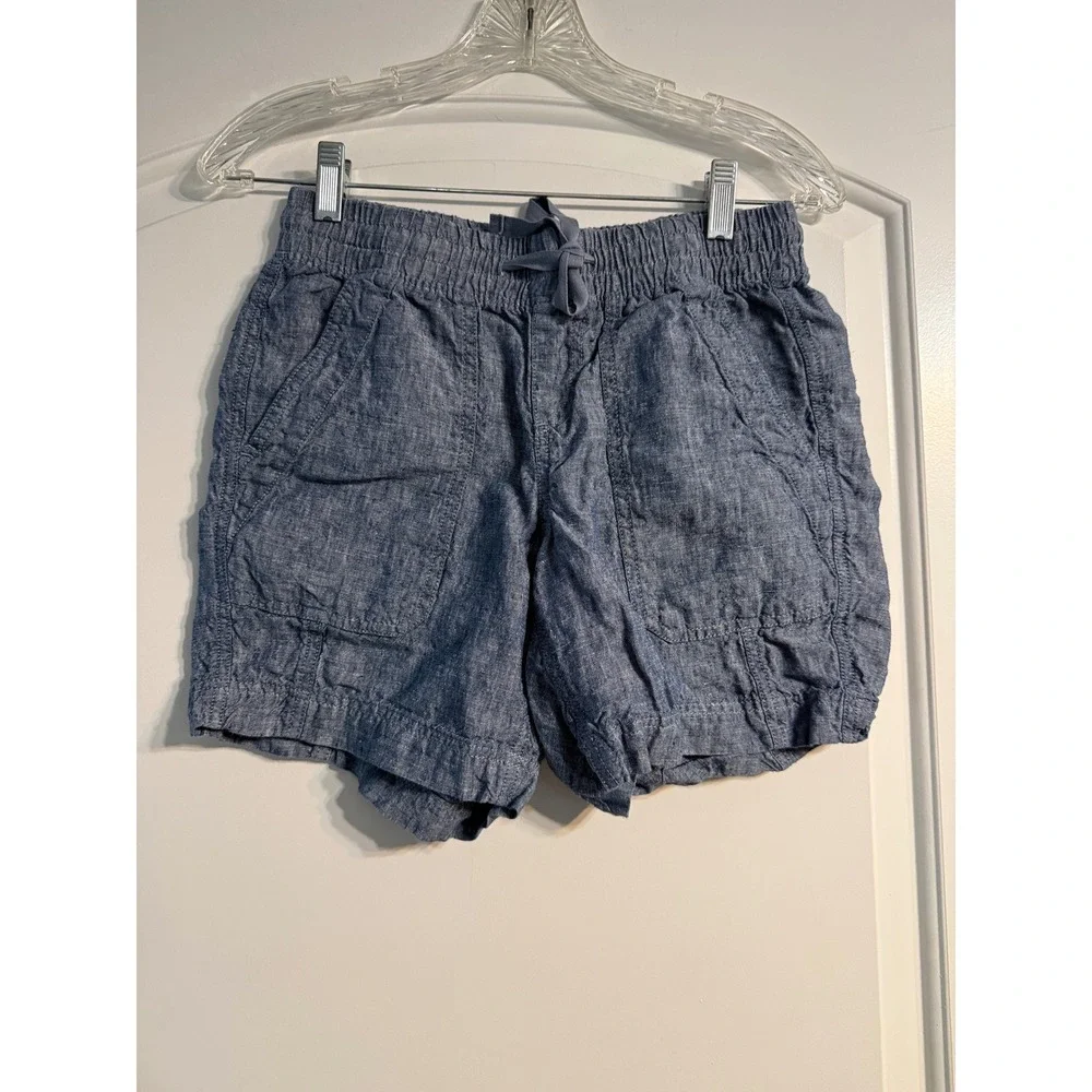 LL Bean Linen Shorts 2 Blue Elastic Waist Drawstring Casual Chic Vacation Travel